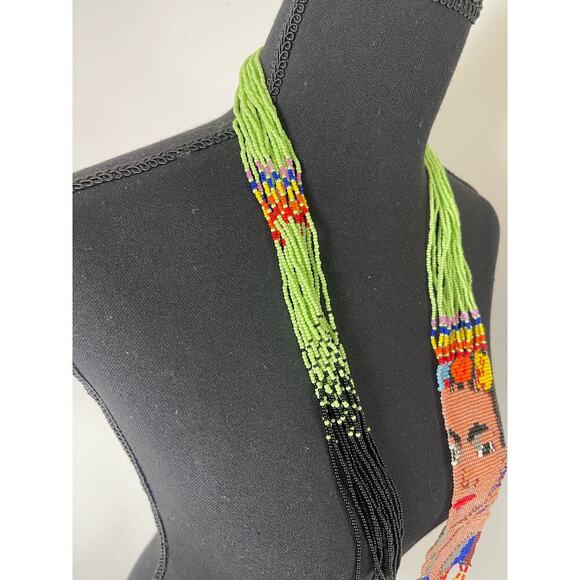 NEW Hand Made Frida Kahlo Beaded Versatile Long Necklace or Belt Multicolor 36in - Picture 3 of 9